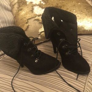 Black lace up stiletto boots